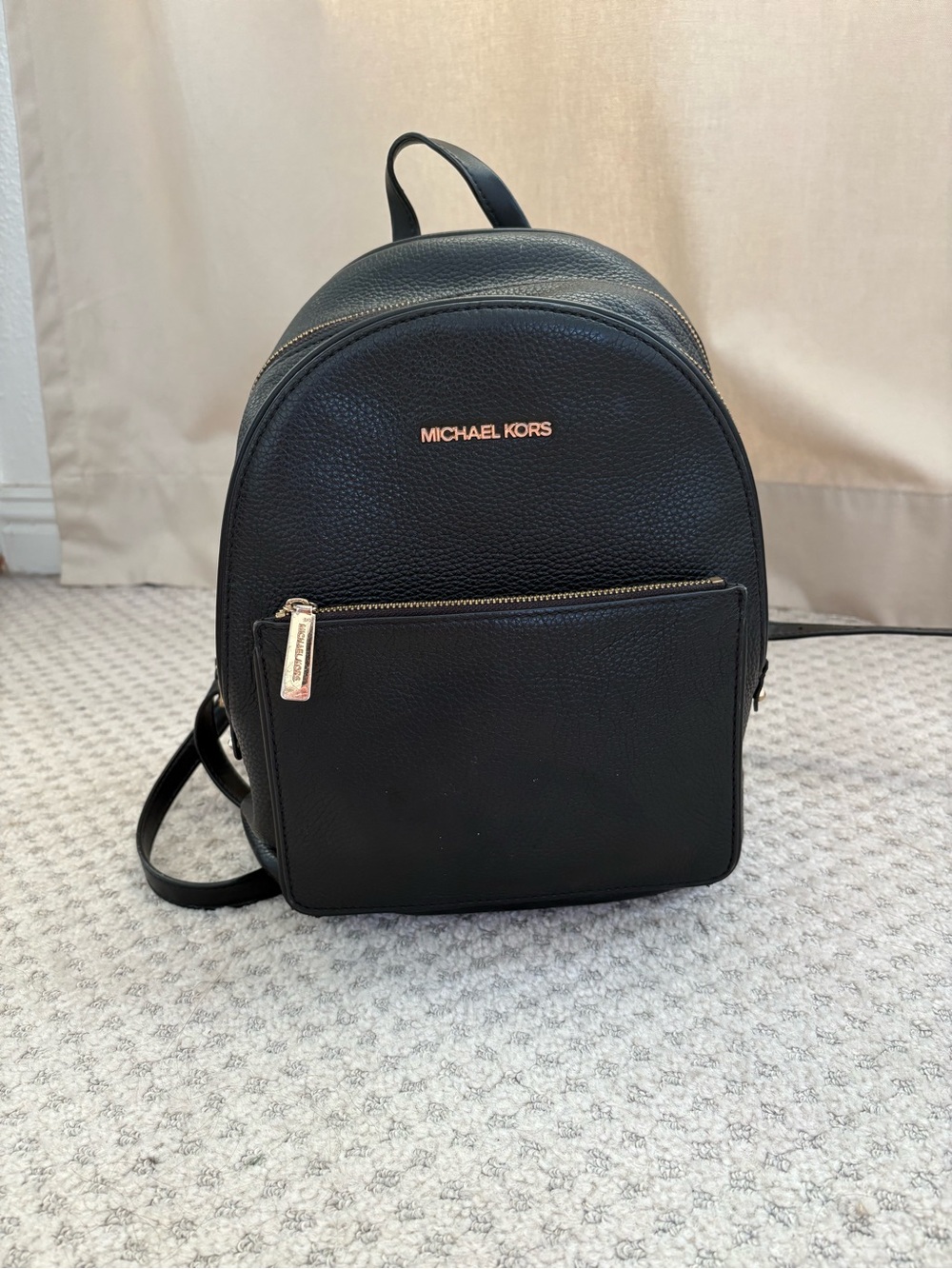 Michael Kors Black Leather Backpack with Gold Logo